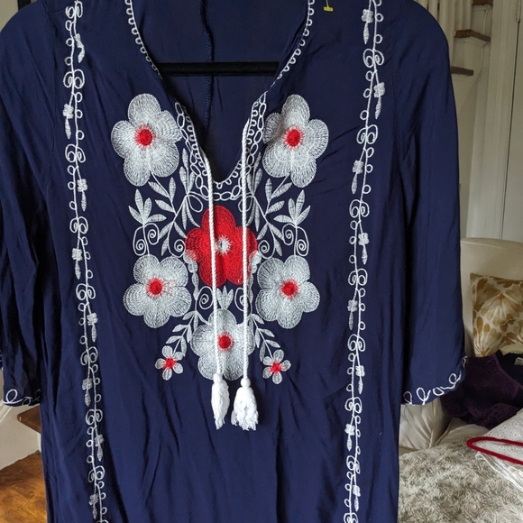 Navy blue embroidered maxi dress beach cover up kaftan - Picture 4 of 7